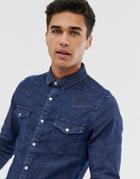 Asos Design Skinny Western Denim Shirt In Rinse Wash-navy