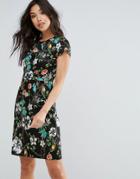 Yumi Floral Print Shift Dress - Black