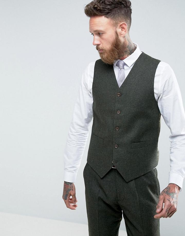 Gianni Feraud Slim Fit Green Donnegal Wool Blend Vest - Green