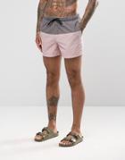Asos Swim Shorts In Pink Acid Wash With Gray Panel Short Length - Pink