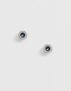 Tommy Hilfiger Logo Stud Earrings In Silver With Blue Stone