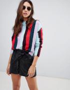 Blank Nyc Multicolor Stripe High Neck Knit Sweater