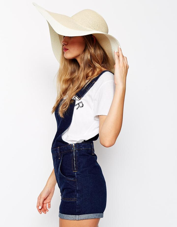 Asos Oversized Straw Floppy Hat In Color Block - Natural