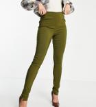 Vero Moda Tall Slim High Waisted Pants In Khaki-green