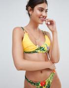 Missguided Tropical Print Bikini Top - Yellow