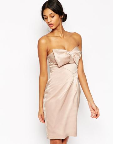 Lipsy Vip Bandeau Pencil Dress With Bow - Nude