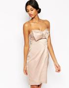 Lipsy Vip Bandeau Pencil Dress With Bow - Nude