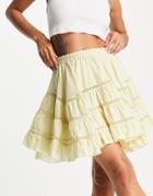 Asos Design Mini Skirt With Lace Trim Insert In Washed Yellow