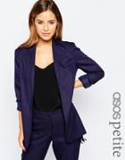 Asos Petite Premium Longline Suit Blazer With Belt - Navy