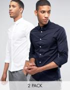 Asos Skinny Shirt In White And Navy Pack - Multi