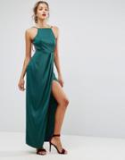 Asos Drape Front Delicate Back Maxi Dress - Green