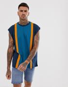 Asos Design Oversized Sleeveless T-shirt With Vertical Color Block - Navy