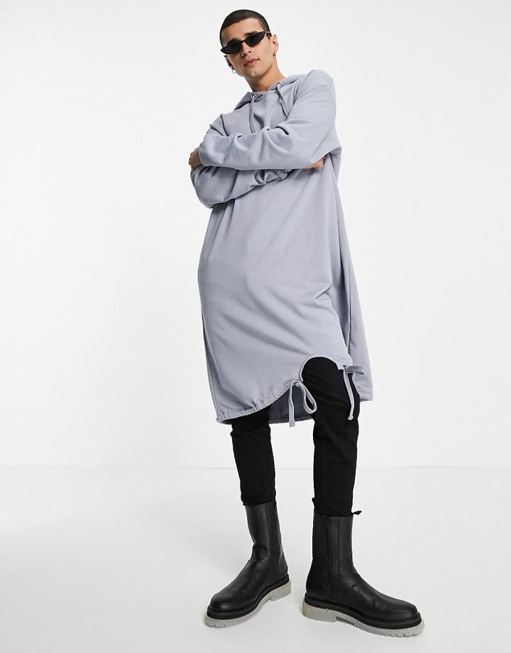 Asos Design Oversized Long Hoodie In Gray-grey