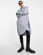 Asos Design Oversized Long Hoodie In Gray-grey