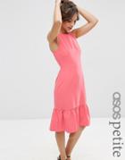 Asos Petite Structured Frill Hem Dress - Coral