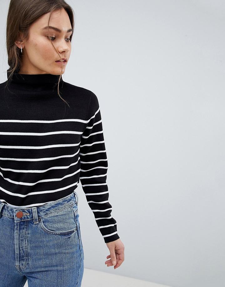Jdy Lynn High Neck Stripe Sweater - Black