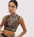 Collusion Cropped Tank Top In Leopard Print - Multi