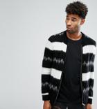 Asos Tall Mohair Wool Blend Bomber Jacket In Monochrome Stripe - Black