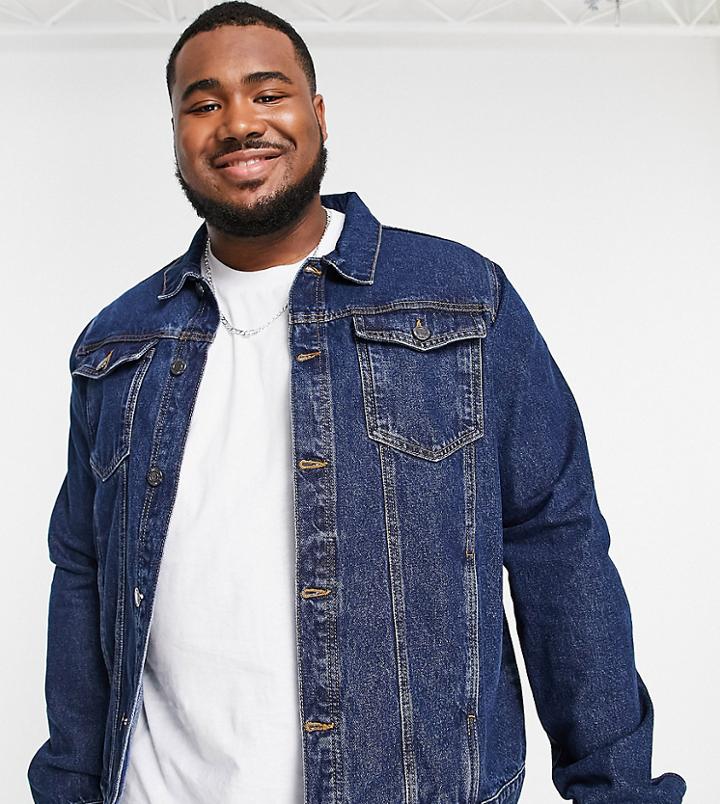 Don't Think Twice Plus Slim Fit Denim Jacket In Dark Blue-blues