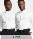Jack & Jones Premium 2-pack Smart Shirts With Cutaway Collars In White Poplin