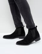 Asos Chelsea Boots In Black Suede With Sole Zip Edge Detail - Black