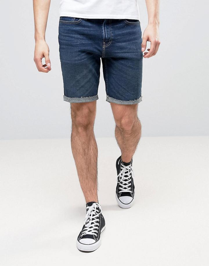 Hollister Denim Shorts Destroyed In Dark Wash - Blue