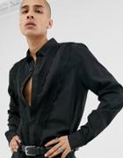 Asos Design Regular Fit Shirt With Chevron Lace Detail-black
