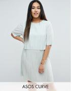 Asos Curve Double Layer T-shirt Dress In Plisse - Green