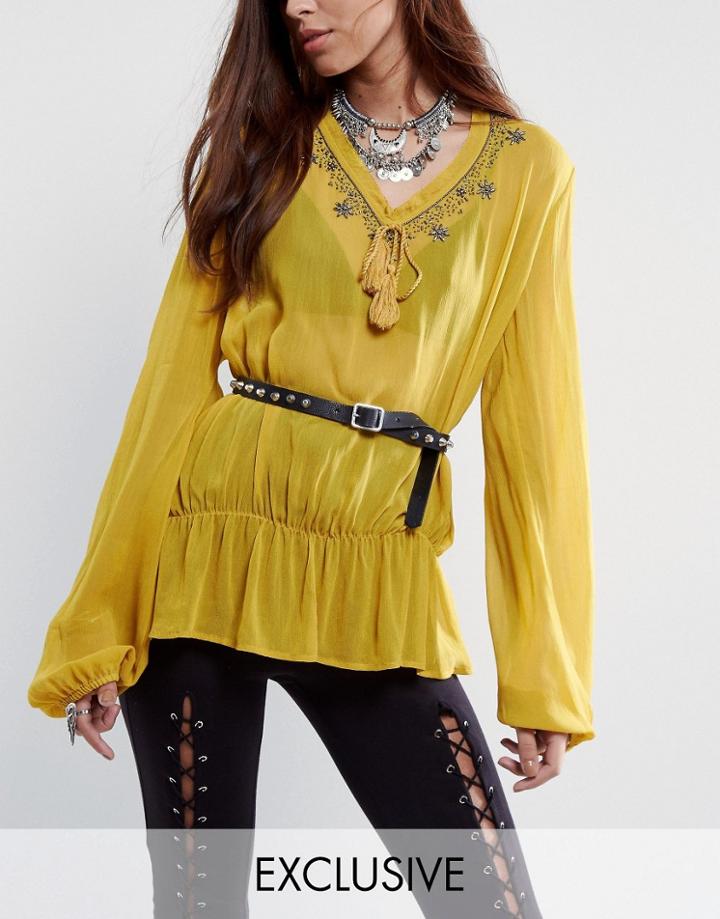 Sacred Hawk Flat Studded Belt - Black