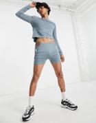 Asos Design Legging Shorts With Side Drawstrings At Waist In Blue - Part Of A Set