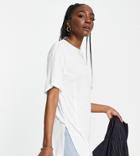 Asos Design Tall Oversized T-shirt With Side Splits And Stitch Detail In Rib In White