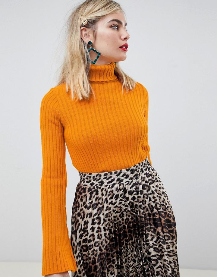 Asos Design Rib Roll Neck Sweater-red