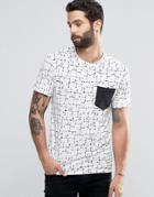 Only & Sons T-shirt With All Over Print And Contrast Pocket - White