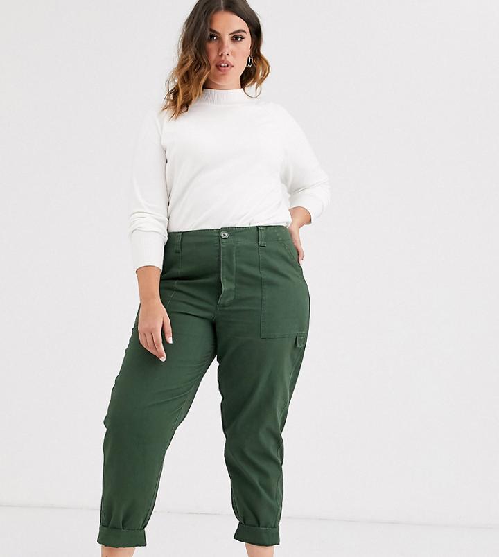 Asos Design Curve Slim Leg Combat Pants In Khaki - Green