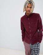 Asos Design Slim Fit Stretch Cord Shirt In Burgundy-red