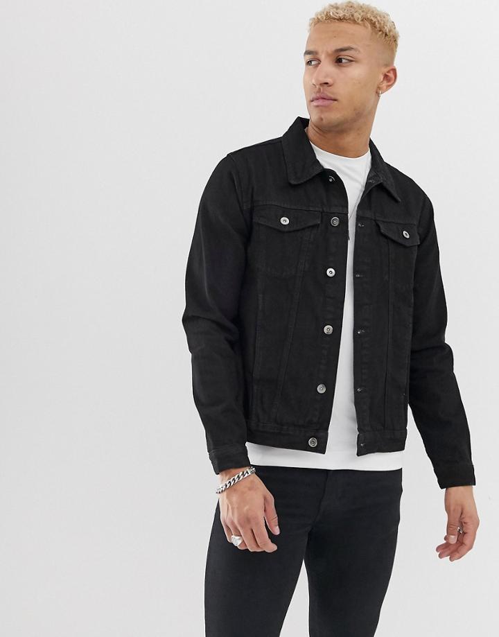 Another Infuence Slim Fit Black Denim Jacket - Black