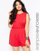 Asos Curve Jersey Sleeveless Romper - Red