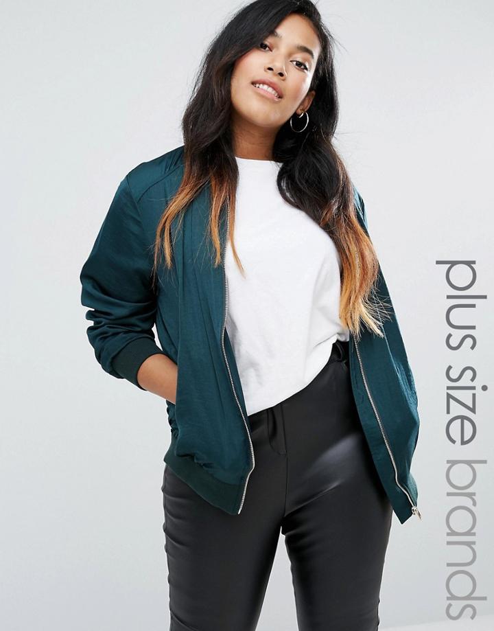 New Look Plus Sateen Bomber - Green