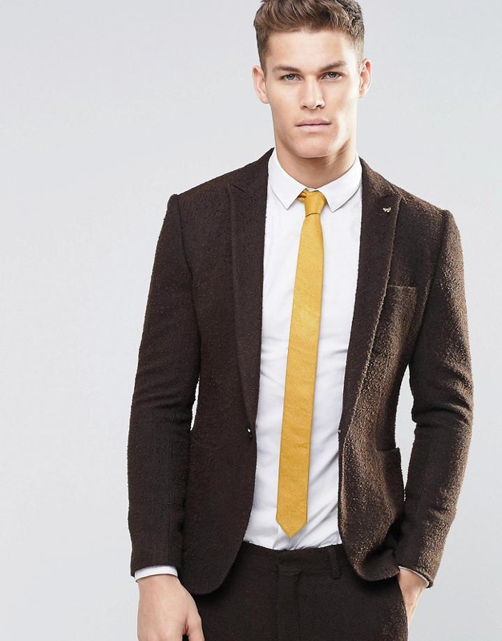 Asos Super Skinny Suit Jacket In Brown Herringbone - Brown