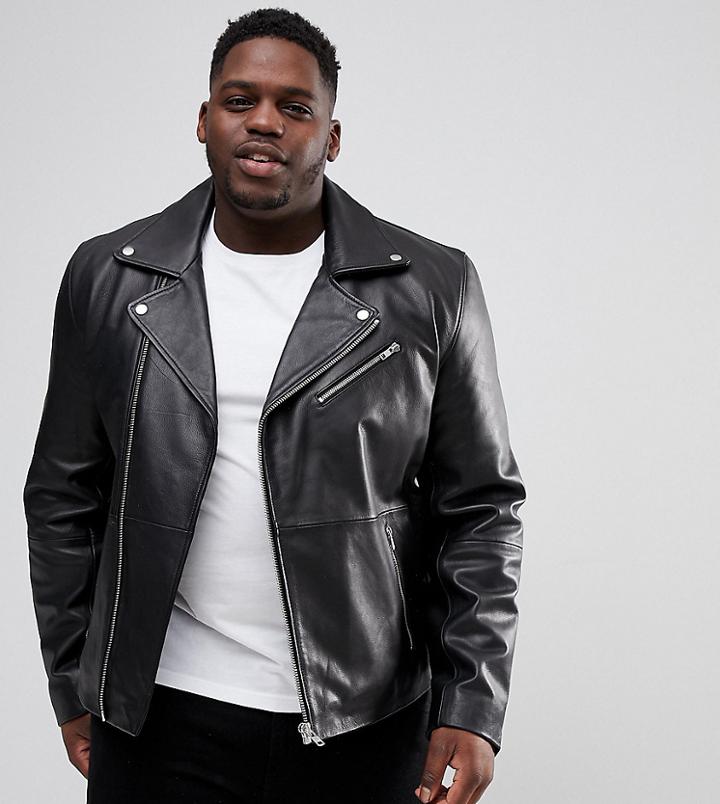 Asos Design Plus Leather Biker Jacket In Black