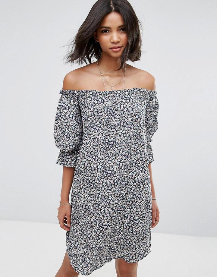 Vila Floral Printed Off The Shoulder Dress - Multi