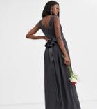 Tfnc Maternity Bridesmaid Maxi Dress With Satin Bow Back In Gray-grey