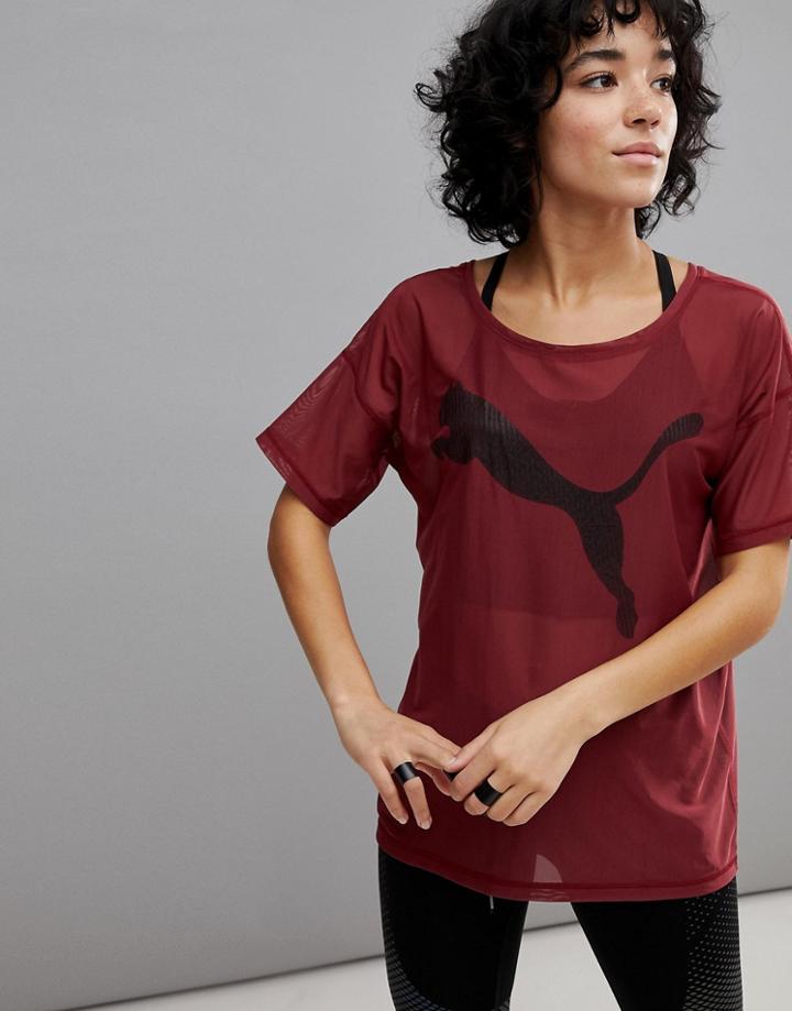 Puma Dancer Drapey Tee With Mesh Panel In Purple - Purple