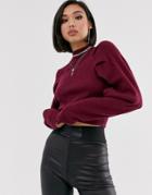 Asos Design Zip Back Crop Sweater With Volume Sleeve Detail-red