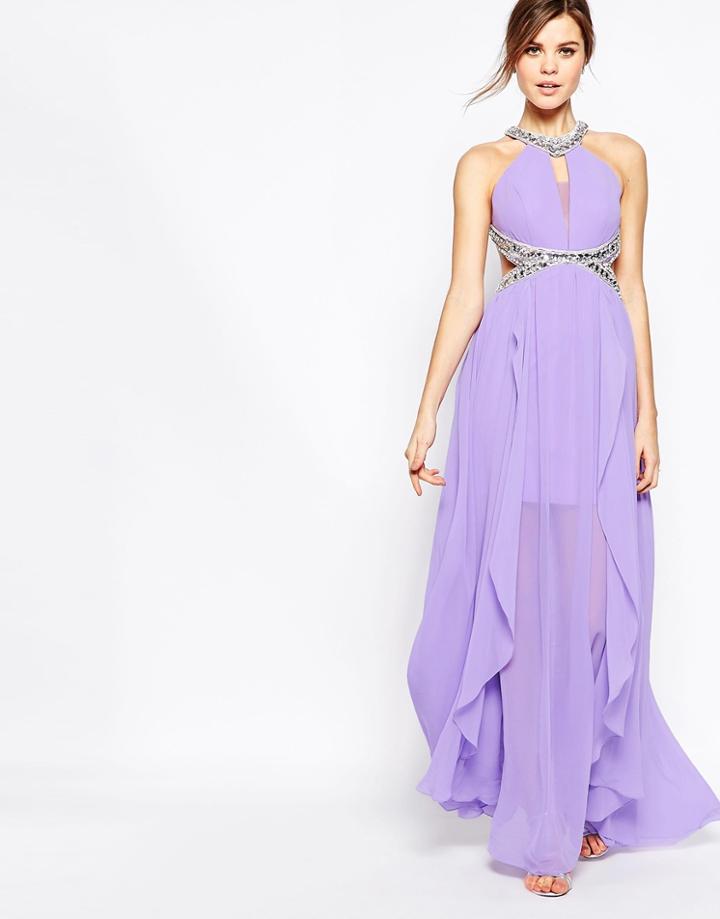 Forever Unique Shayla Maxi Dress With Embellished Halter Neck Detail - Lilac