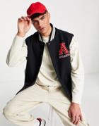 Topman Sleeveless Varsity Jacket With Patches In Navy