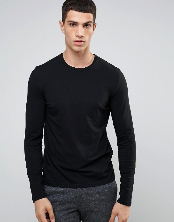 Celio Long Sleeve Top In Slim Fit - Black
