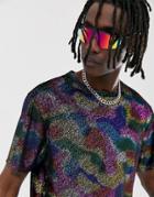 Urban Threads Festival Metallic Rainbow Oversized T-shirt - Multi