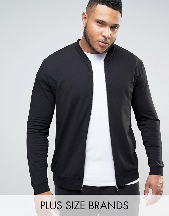 Asos Plus Muscle Fit Jersey Bomber Jacket In Black - Black