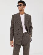 Asos Design Boxy Double Breasted Suit Jacket In Green And Pink Houndstooth - Green